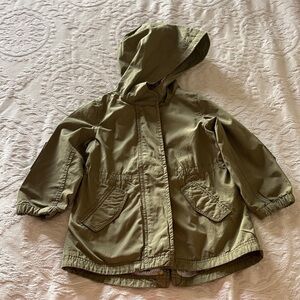 Baby Gap Girls Olive Green Hooded Jacket Gently Loved 5 Floral Lining